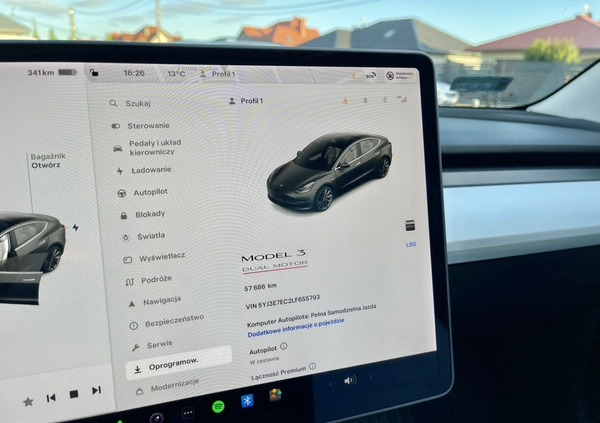 Tesla Model 3 cena 144894 przebieg: 65000, rok produkcji 2020 z Płock małe 301